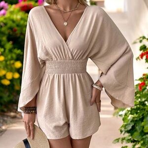 NWT Elegant Cream Romper with Flared Sleeves